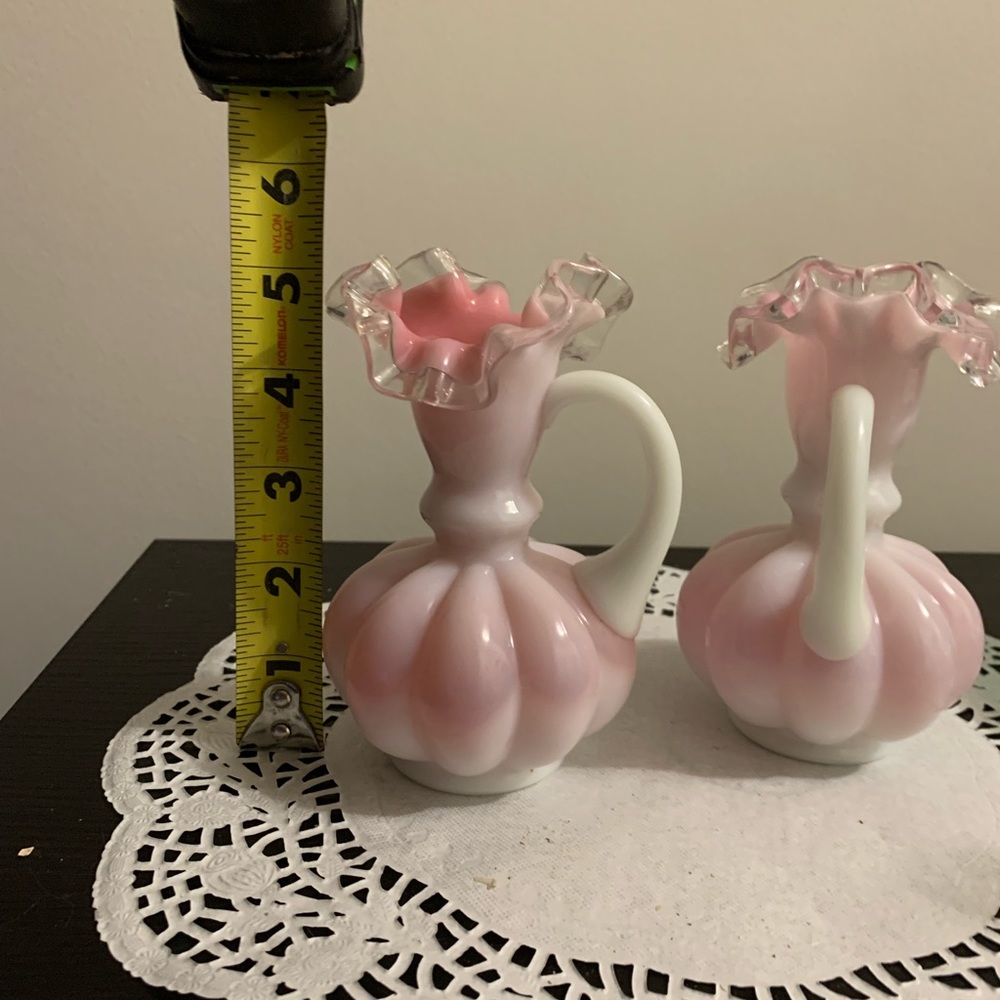 2 Fenton pair of pink & silver crest pitcher melon style and beautiful pink - Picture 4 of 5